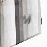 Close-up of a large abstract wall art on acrylic glass featuring mid-century modernist columns in gray tones.