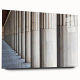 Large abstract wall art on acrylic glass featuring neutral-toned columns, ideal for bedroom or dining room decor.