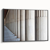 Black and white framed canvas featuring a vintage-style landscape with architectural columns, ideal for bedroom wall decor.