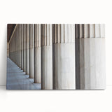 Black and white photo of classical architecture columns on stretched canvas, ideal for kitchen wall art or bedroom.