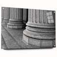 Large abstract wall art on acrylic glass featuring a series of vertical columns in muted tones.