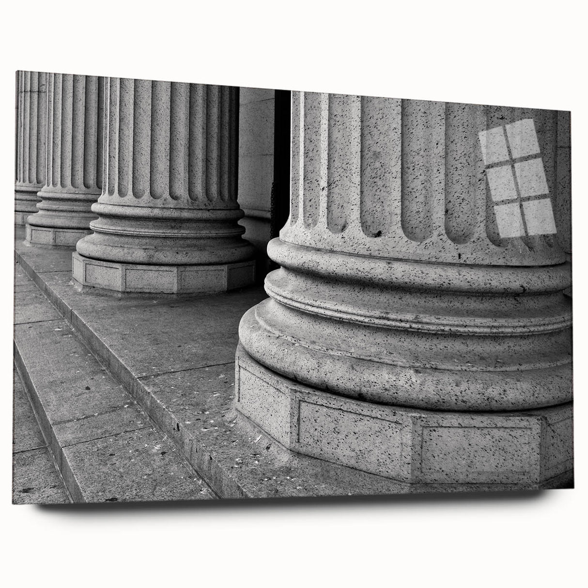Acrylic print of large abstract columns in muted gray, ideal for bedroom or dining room decor.