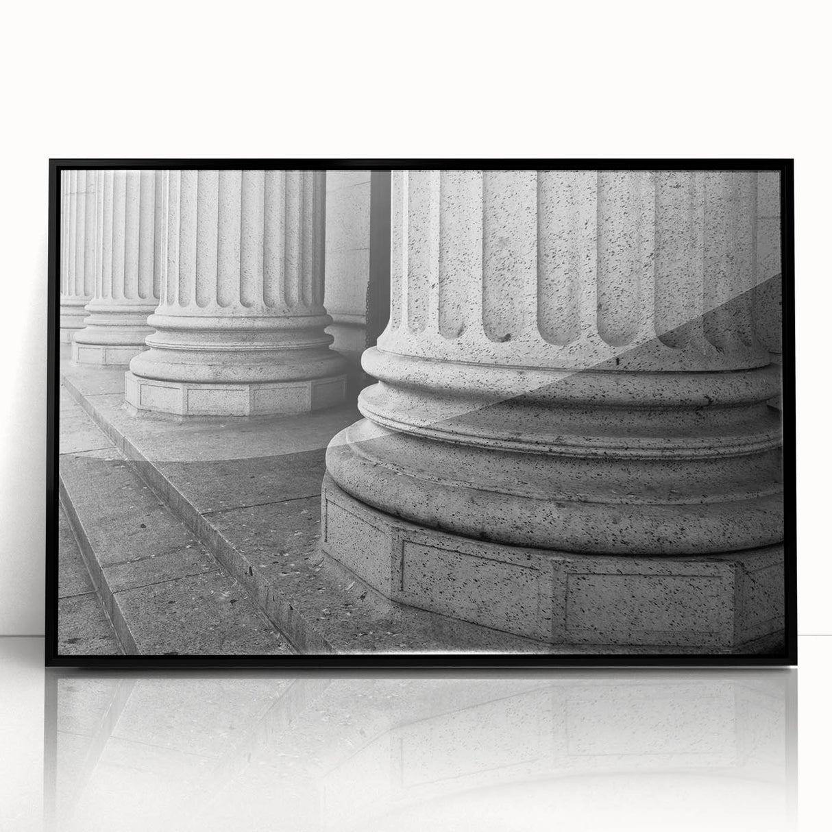 Large abstract wall art featuring vertical columns in black and white, framed acrylic, ideal for modern art wall decor.