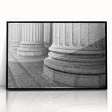 Large abstract wall art featuring vertical columns in black and white, framed acrylic, ideal for modern art wall decor.