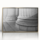 Acrylic print of large art prints featuring gold columns in a mid-century modernist style, suited for modern art wall decor.