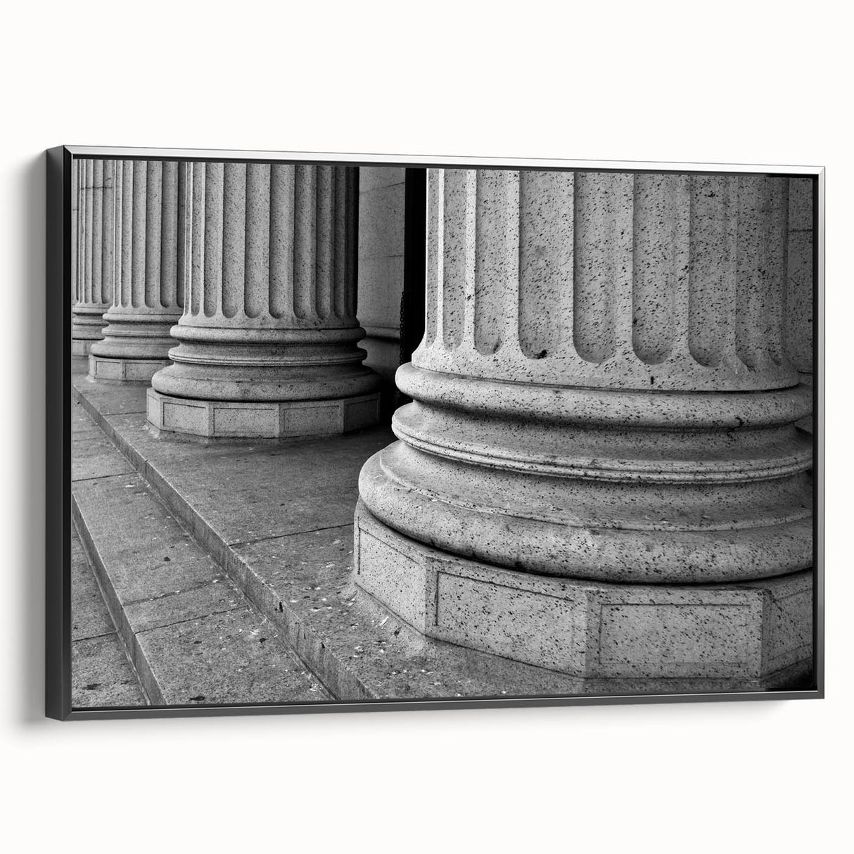 Black and white framed canvas featuring a vintage poster art style of classical architectural columns.