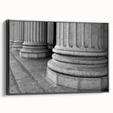 Black and white framed canvas featuring a vintage poster art style of classical architectural columns.