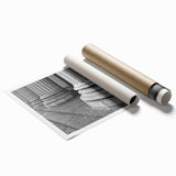 Extra large rolled print featuring a columned architecture design in muted gray tones, suitable for classy bathroom wall art.