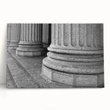 Black and white photo of classical columns printed on large stretched canvas.
