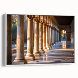 Vintage poster art of architectural columns in black and white on a framed canvas.