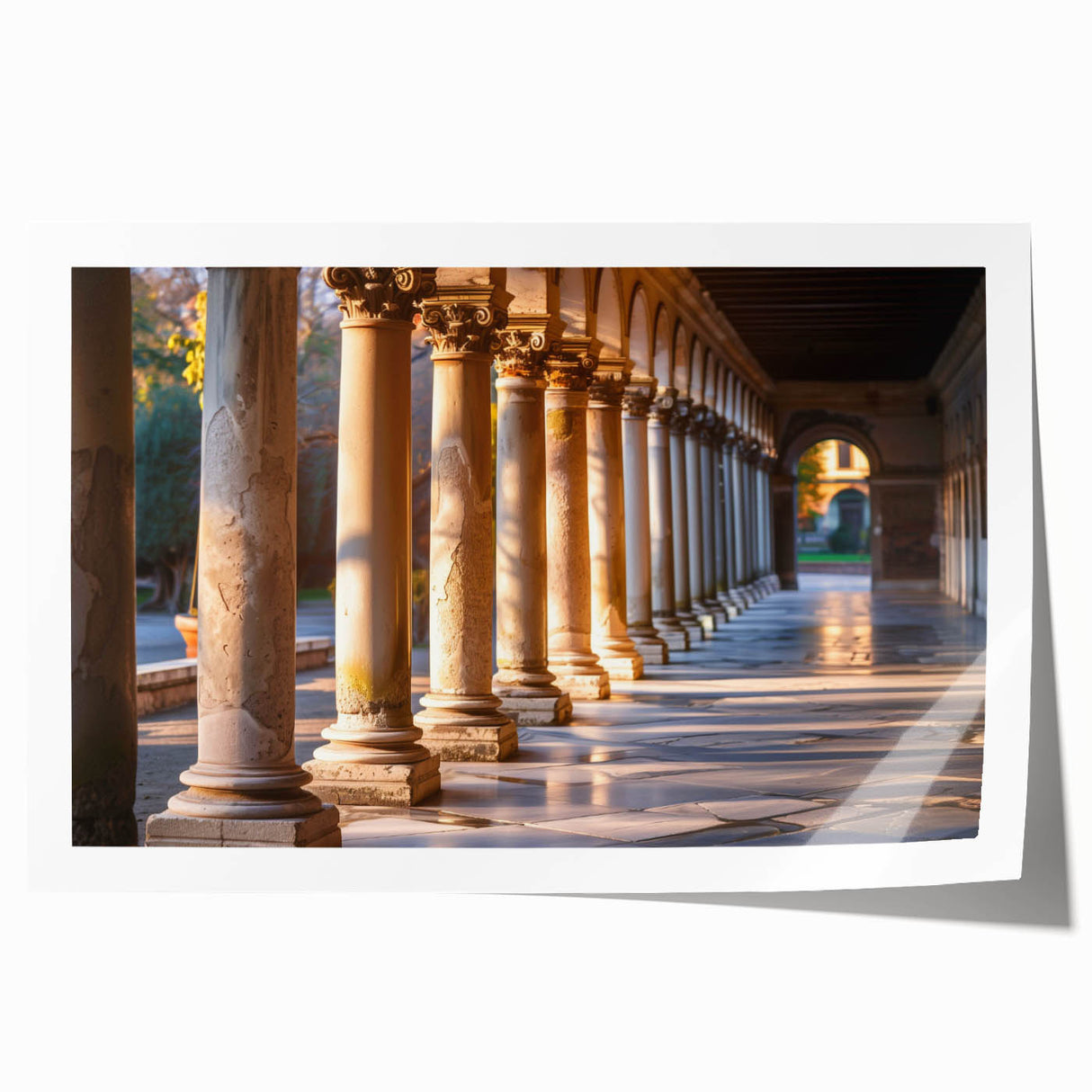 Greco-Roman columns in black and white on a rolled print, suitable as art wall dining room or classy bathroom wall art.