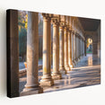 Side view of a large art print featuring Greco-Roman columns in muted beige tones on stretched canvas.