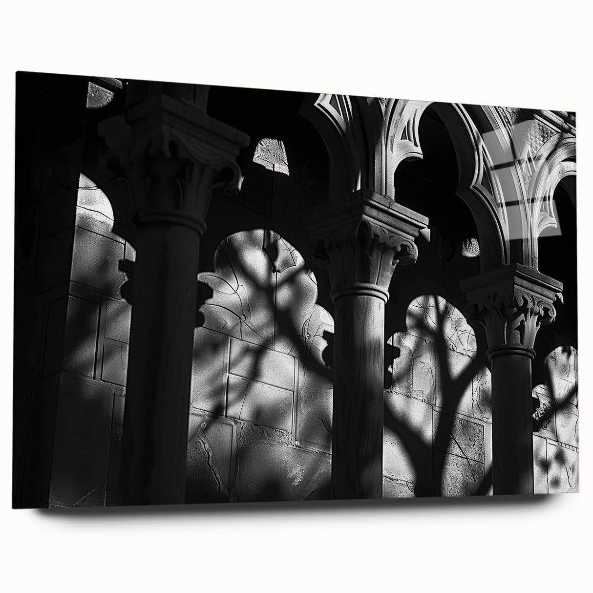Acrylic print of large abstract columns in grayscale, ideal for bedroom or dining room decor.