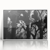 Art deco poster featuring symmetric column architecture in monochrome shades on acrylic, ideal for modern art wall decor.
