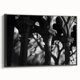 Black and white framed canvas featuring vintage poster art of architectural columns, ideal for bedroom decor.