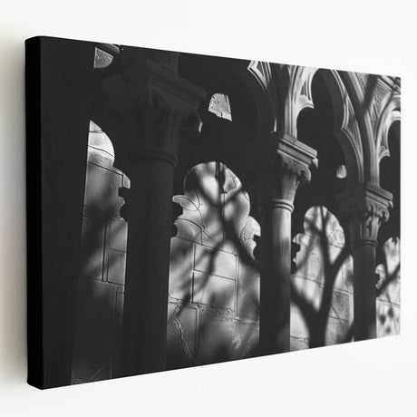 Greco-Roman columns in black and white on a stretched canvas, suitable for kitchen wall art.