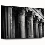 Large abstract wall art featuring a series of blurred architectural columns in grayscale tones on acrylic glass.