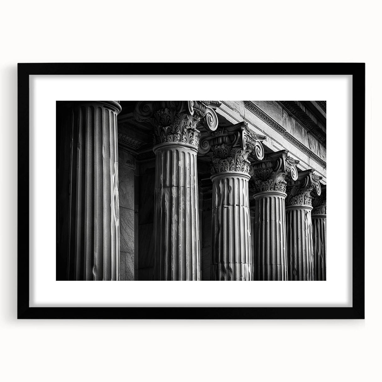 Extra large abstract art print featuring colorful, textured columns on a black framed canvas, ideal for living room decor.