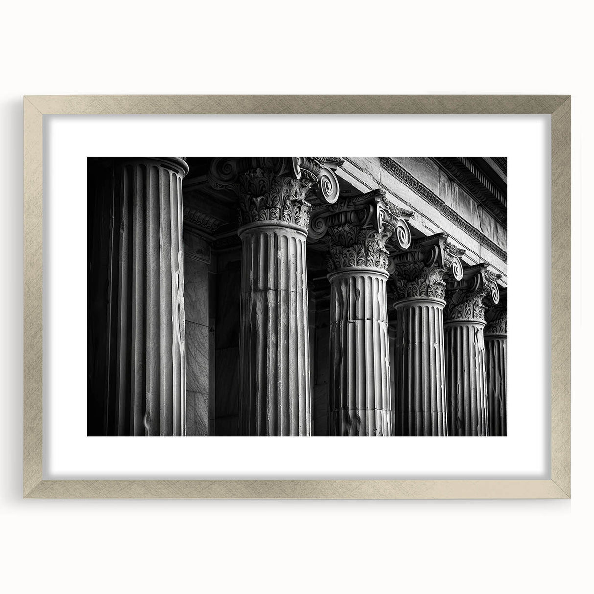 Textured abstract art print featuring geometric patterns in muted earth tones, displayed in a silver frame.