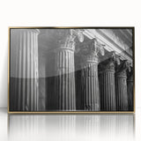Acrylic print of a mid-century modernist architecture column design in gold, ideal for modern art wall decor.