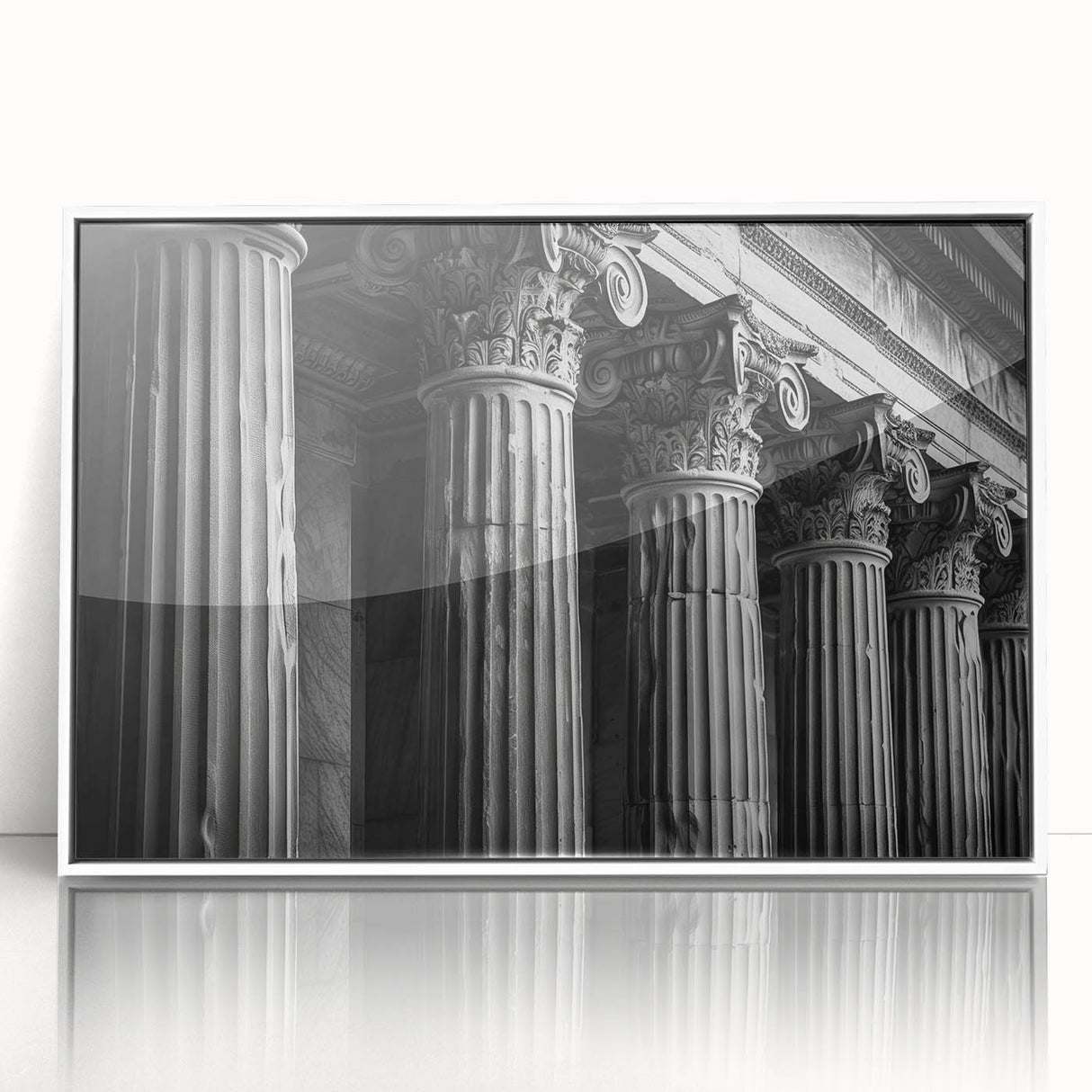 Art deco poster featuring white architectural columns on acrylic print, ideal for modern nursery wall art.