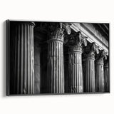 Black and white framed canvas of classical architecture columns, ideal for bedroom wall art.