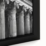 Close-up of black wall art featuring textured, colorful abstract design on framed canvas, ideal for living room decor.