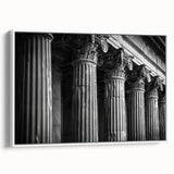 Extra large framed canvas featuring a vintage poster art design of colorful architectural columns.
