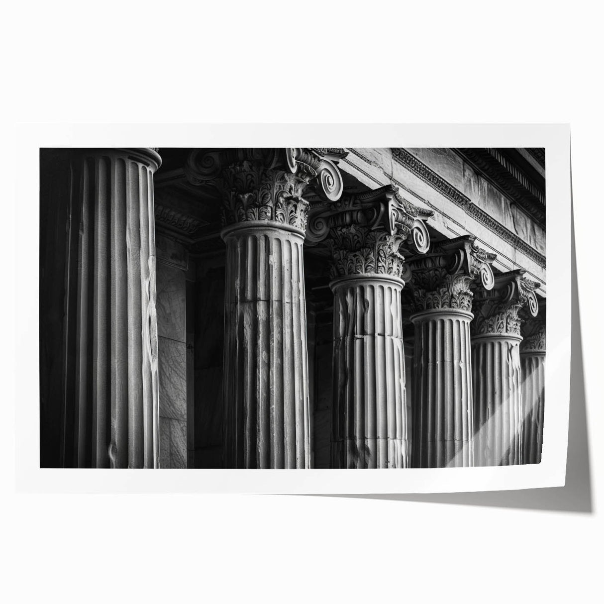 Extra large rolled print depicting classical architecture with detailed columns in muted earth tones.