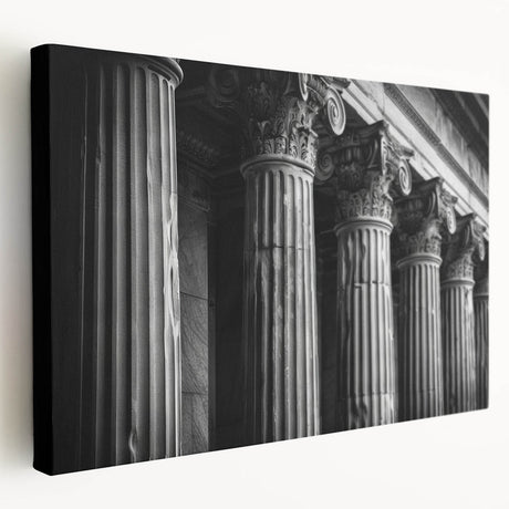 Large art print on stretched canvas depicting classical architecture columns in muted beige tones.