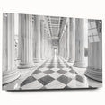 Acrylic glass print of large abstract columns in gray and white, ideal for modern dining room decor.