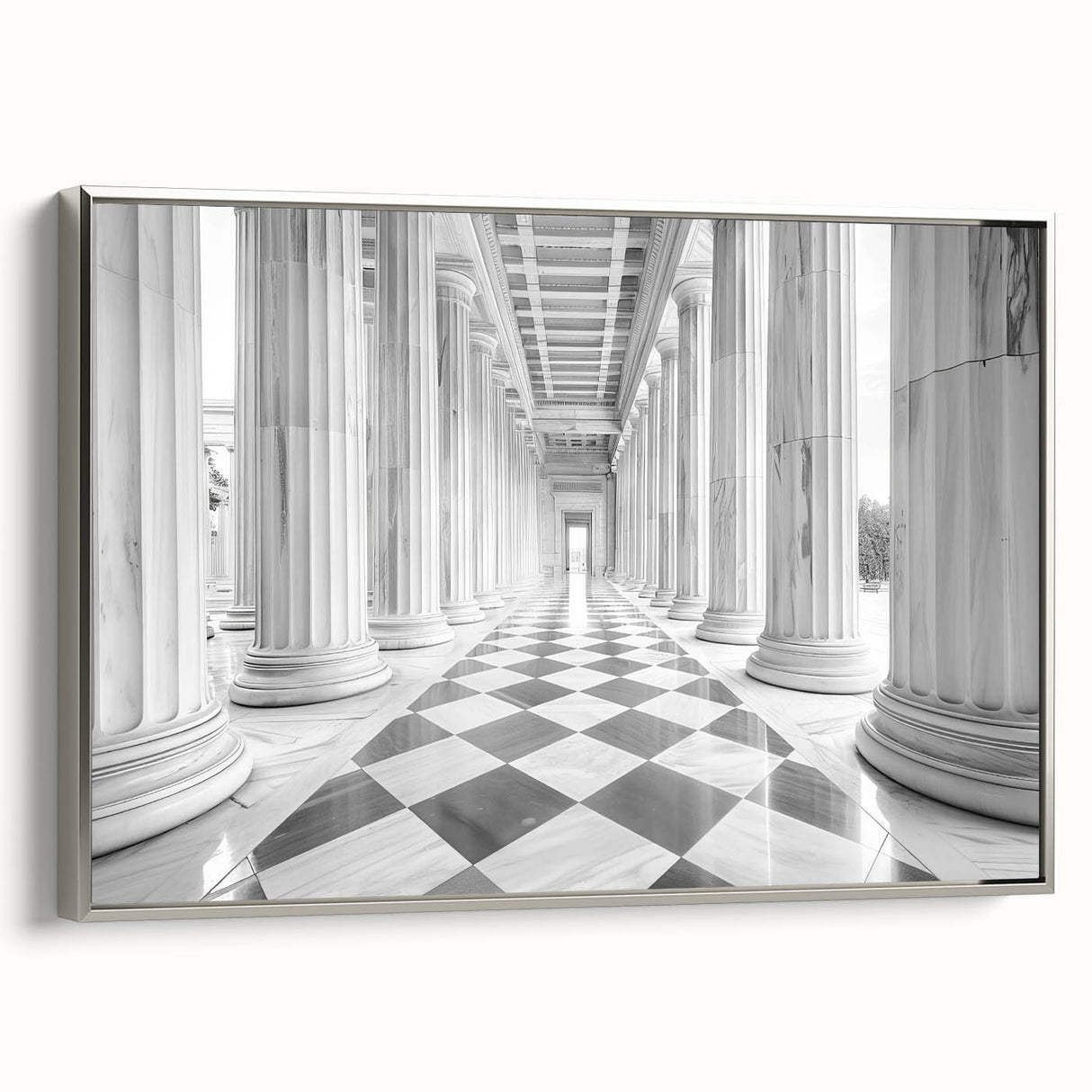 Framed canvas of a vintage landscape painting with colorful art on black background, ideal for office decor.