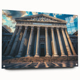 Acrylic print of large abstract wall art featuring architectural columns in gray tones.