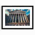 Extra large abstract art print featuring colorful, textured columns on a black framed canvas, ideal for living room decor.