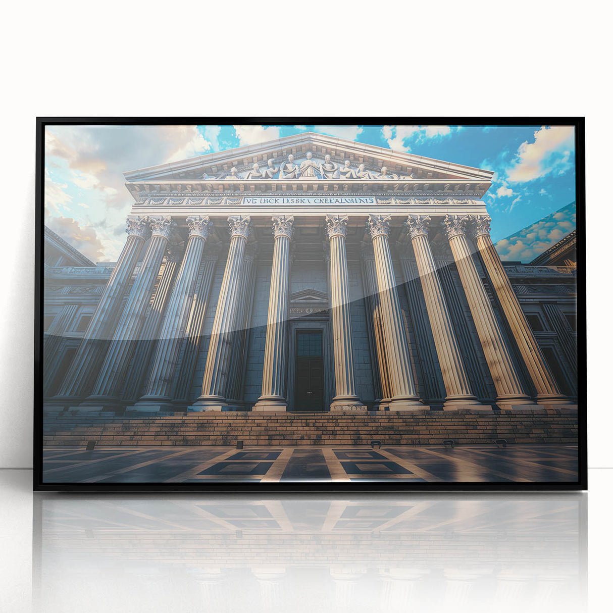 Large abstract wall art featuring black and white columns in a mid-century modernist style, acrylic print.