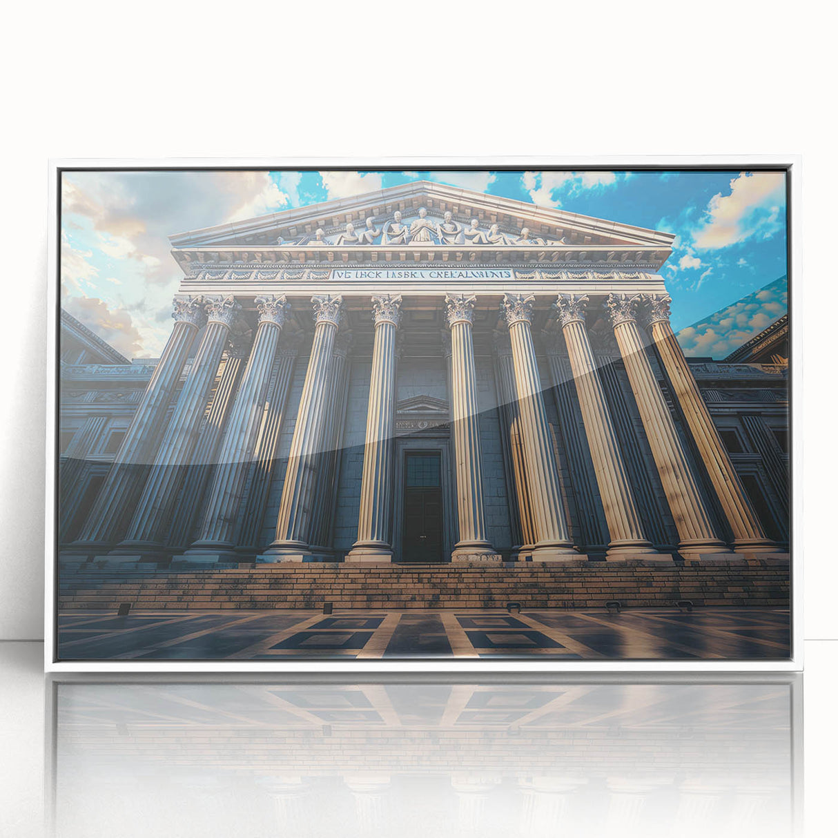 Art deco poster featuring symmetrical white columns on acrylic print, suited for modern nursery wall decor.