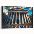 Black and white framed canvas of vintage-style architectural columns, ideal for bedroom wall art.
