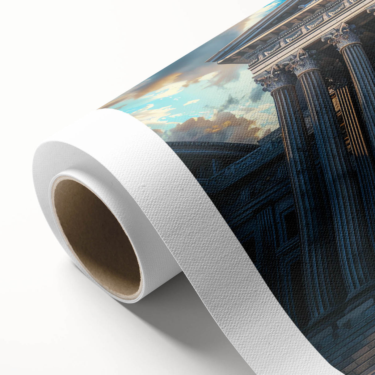 Art Deco poster featuring symmetrical columns in muted gold and white tones on a rolled canvas, ideal for nursery wall art.