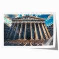 Rolled print of classical columns architecture, in subtle beige tones, ideal for art wall dining room placement.
