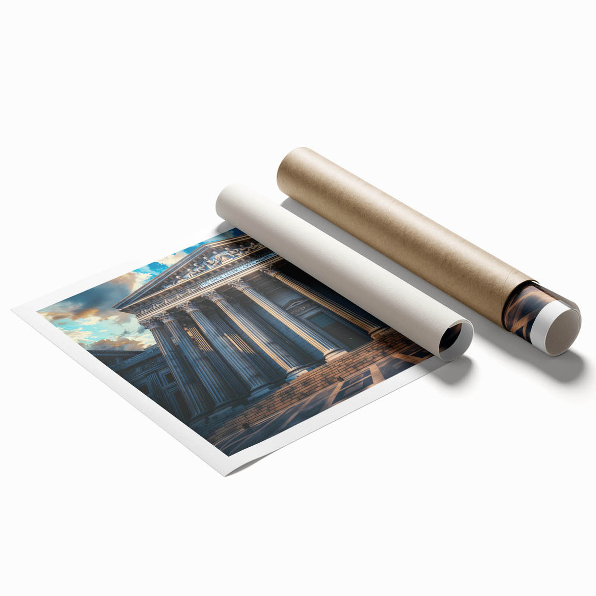 Extra large rolled print featuring a detailed floral design on a muted beige background.