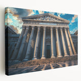 Side view of a large art piece on stretched canvas featuring Greco-Roman columns in muted earth tones.