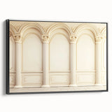 Black and white framed canvas featuring vintage poster art of architectural columns, ideal for bedroom wall decor.