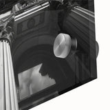 Mid-century modernist large abstract wall art on acrylic glass, featuring a close-up of architectural columns in muted tones.