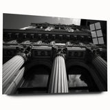 Acrylic glass print of large abstract columns in muted earth tones, ideal for dining room or bedroom decor.