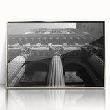 Mid-century modernist art of silver columns on acrylic print, suitable for modern art wall decor in a nursery.