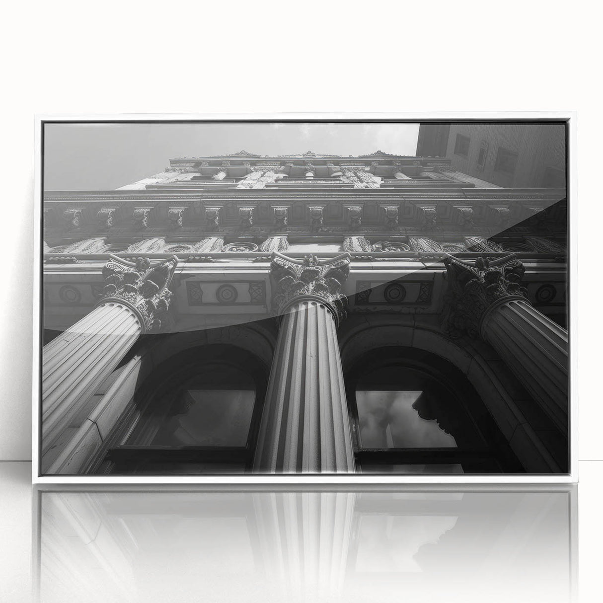 Art deco poster featuring white and gold columns on a framed acrylic, suitable for modern art wall decor.