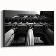 Black and white framed canvas featuring vintage poster art of architectural columns, ideal for bedroom wall decor.