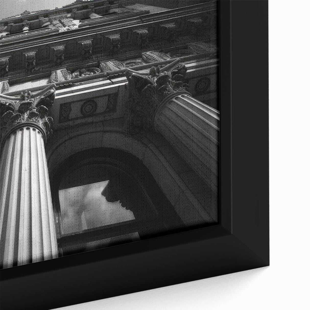 Close-up of extra large black wall art featuring colorful, textured columns design on framed canvas.