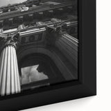 Close-up of extra large black wall art featuring colorful, textured columns design on framed canvas.