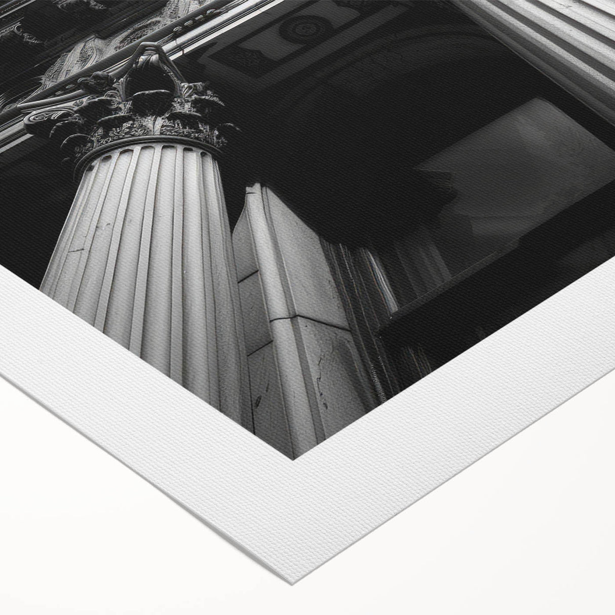 Art deco poster featuring monochrome architectural columns on rolled canvas, suitable for dining room decor.